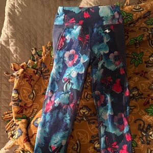 Girls' Navy Floral Active Leggings - Bright Blue & Pink